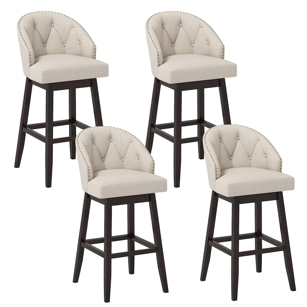 Gymax Mid Century Upholstered Bar Stools Set of 4 31'' Swivel Bar