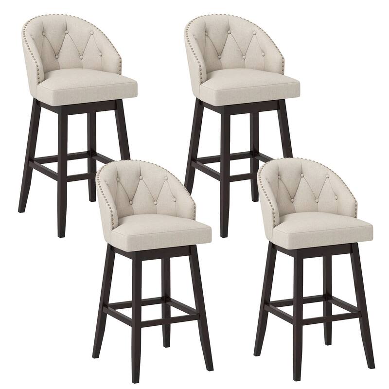 Gymax Mid Century Upholstered Bar Stools Set of 4 31'' Swivel Bar - Bar Height - Beige - Set of 4