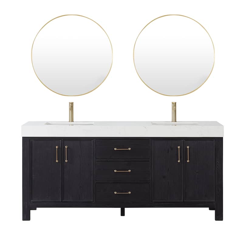 Miseno MV-LEON72-LWT León 72" Free Standing Double Basin Vanity Set - Fir Wood Black - Wood Finish