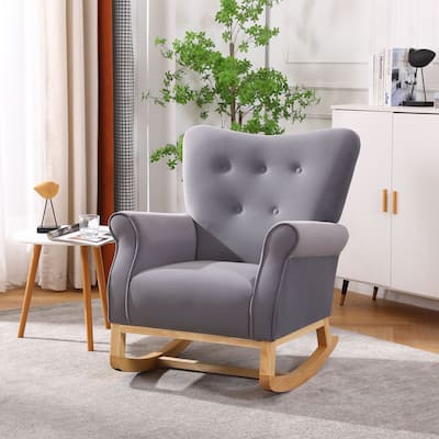 Velvet Nursery Rocking Chair with High Back
