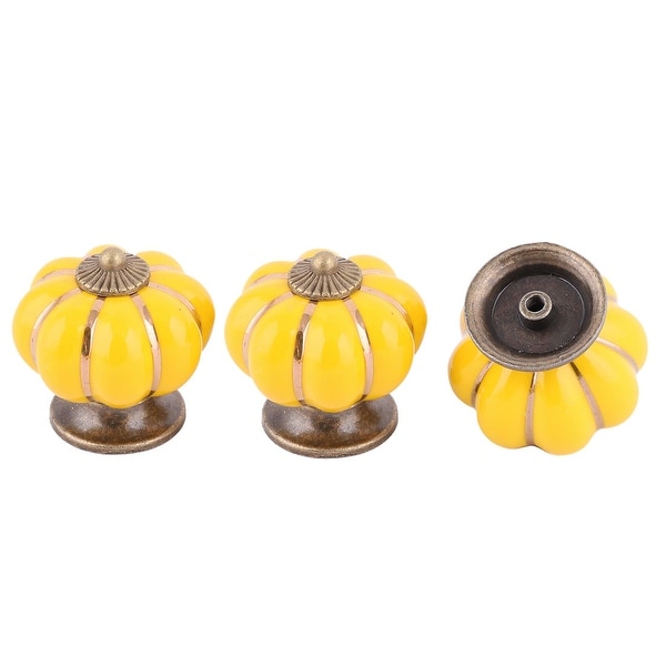 Unique Bargains Room Ceramic Pumpkin Shaped Furniture Cupboard Wardrobe Pull Handle Yellow 3 Pcs