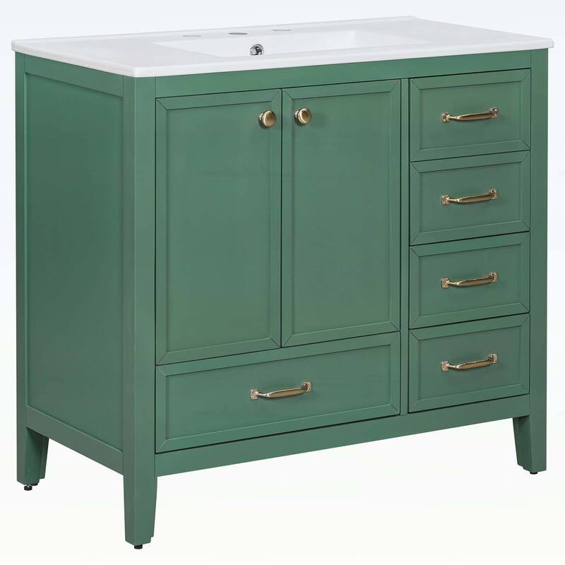 36-Inch Bathroom Vanity with Soft-Closing Drawers,Ceramic Sink,and Wood Frame