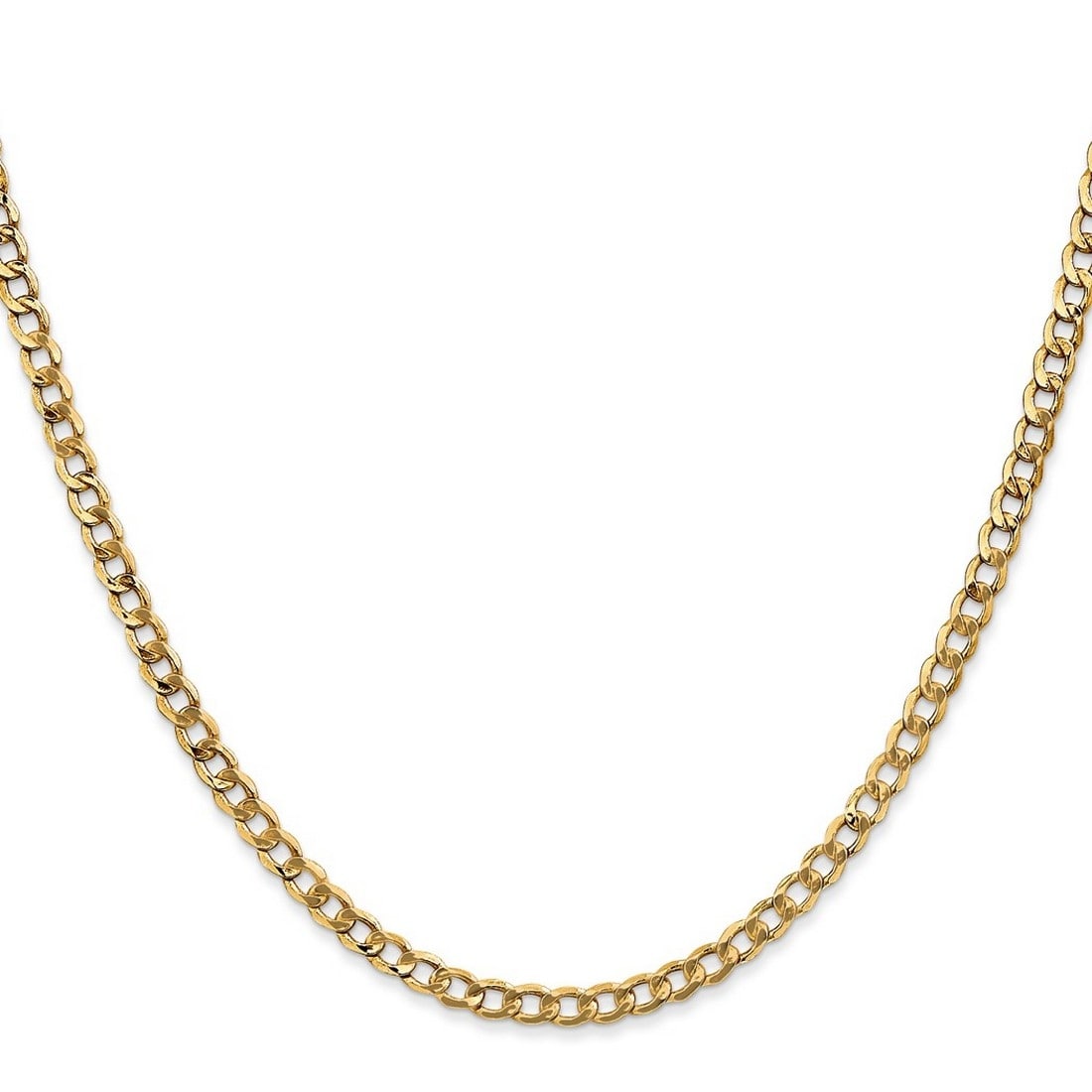 Curata 14k Yellow Gold 3.35mm Semi-solid Curb Chain Necklace