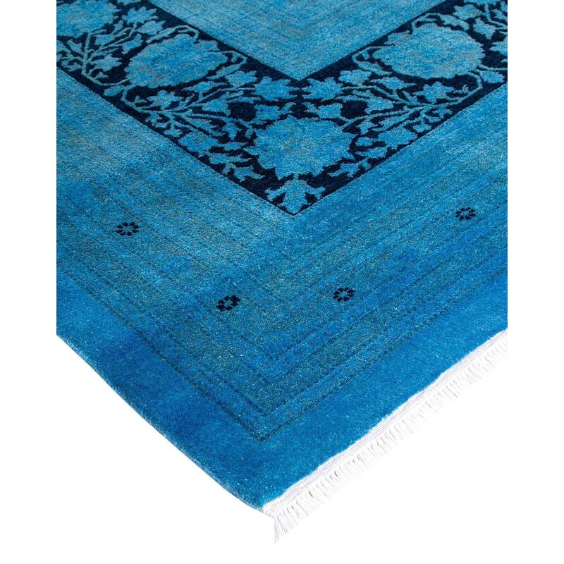 Overton Hand Knotted Wool Vintage Inspired Modern Contemporary Overdyed Blue Area Rug - 12' 3" x 17' 6"