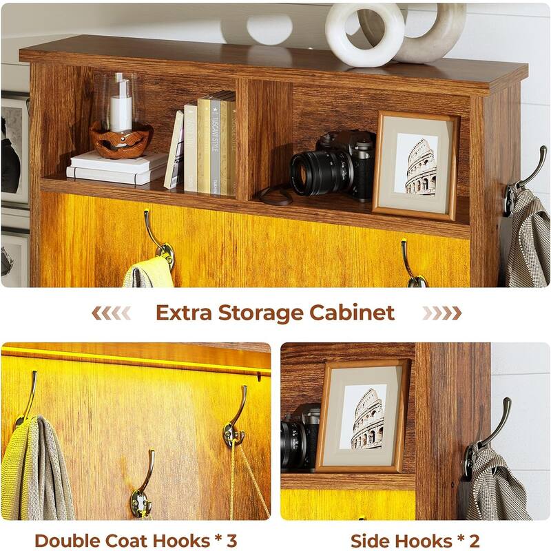 Hall Tree w/ Bench Shoe Storage Shoe Cubby Barn Door Adjustable Shelf