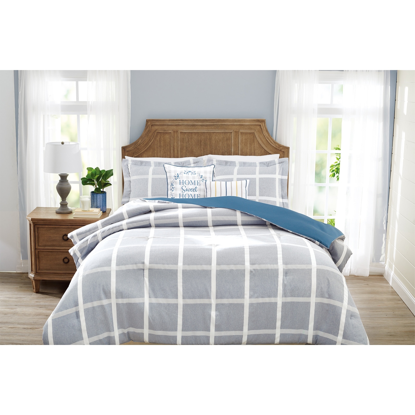 Home Sweet Home Windowpane Plaid 5 Pc Comforter Bedding Set Overstock 32235912