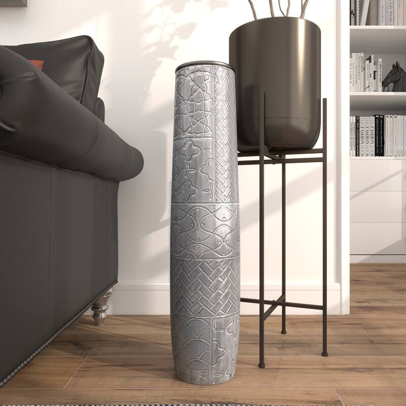 Gray Ceramic Vase with Varying Patterns