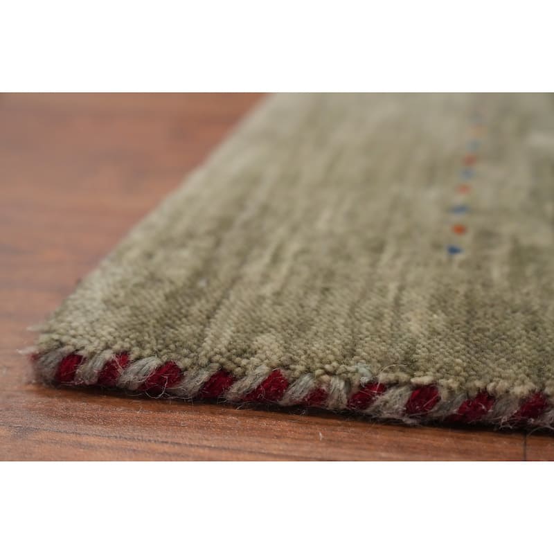 Hand Knotted Oriental 100% Wool Carpet Tribal Animal Pictorial Green Gabbeh Runner Rug - 7' 10'' X 2' 4''