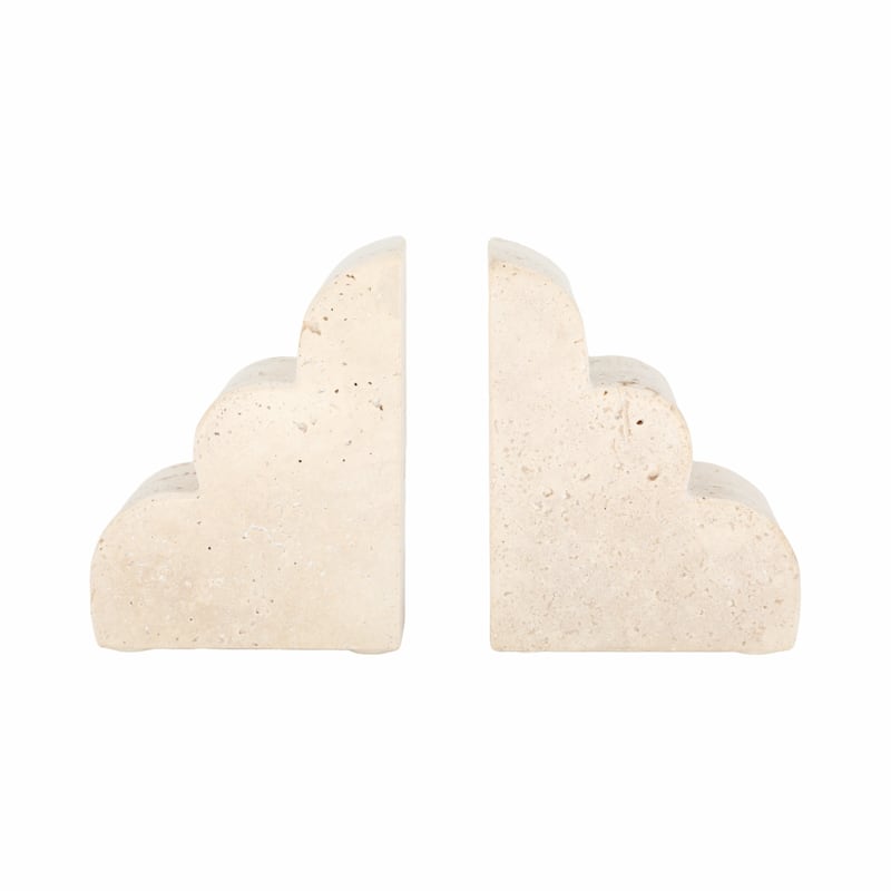 Travertine Modern Cloud Shape Bookends Set - Tan, 5" - 5.25"