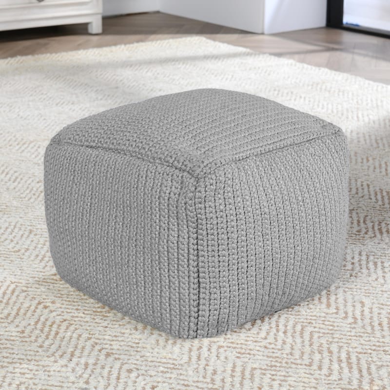 Villa by Classic Home Prism 18" Handwoven Square Pouf - Grey