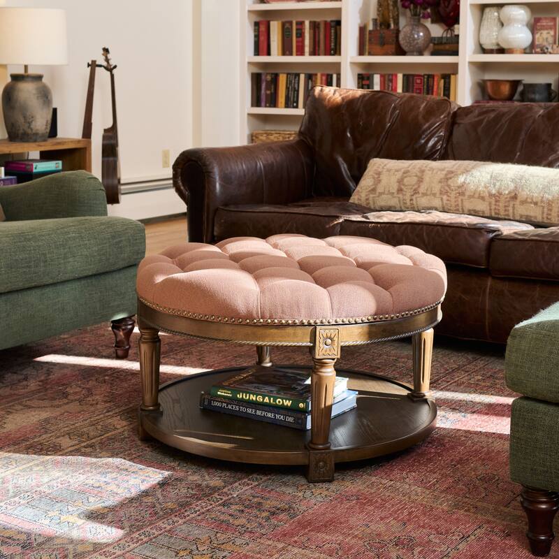 Maven Lane Mesa Round Upholstered Coffee Table - Aged Brown - 19' x 32' x 32'