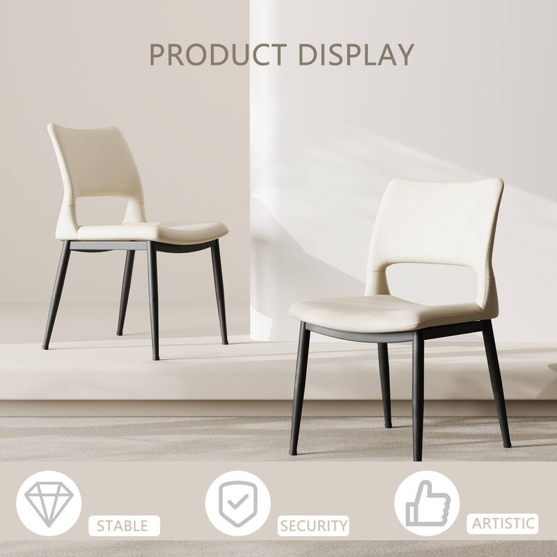 Modern Minimalist Pu Leather Dining Chairs Set Of 2, Comfortable Backrest Design, Metal Leg Support, Suitable For Restaurants