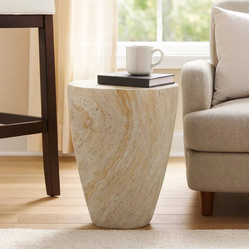 Archi Plant Stand Table, Tapered Marbled White Resin Base 18 Inch