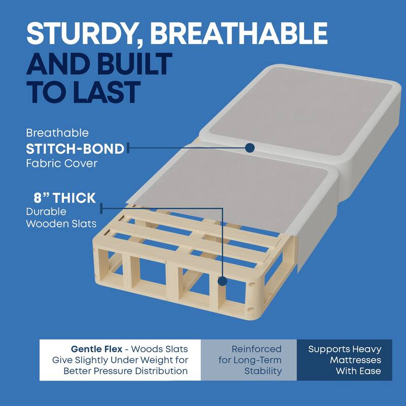 Onetan 4" And 8" Wooden Box Spring, Low Profile Split Bed Foundation Ideal for Mattress, No Assembly Needed, White.