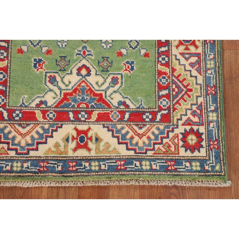 Green Kazak Foyer Rug Hand-Knotted Wool Carpet - 2'8" x 3'10"