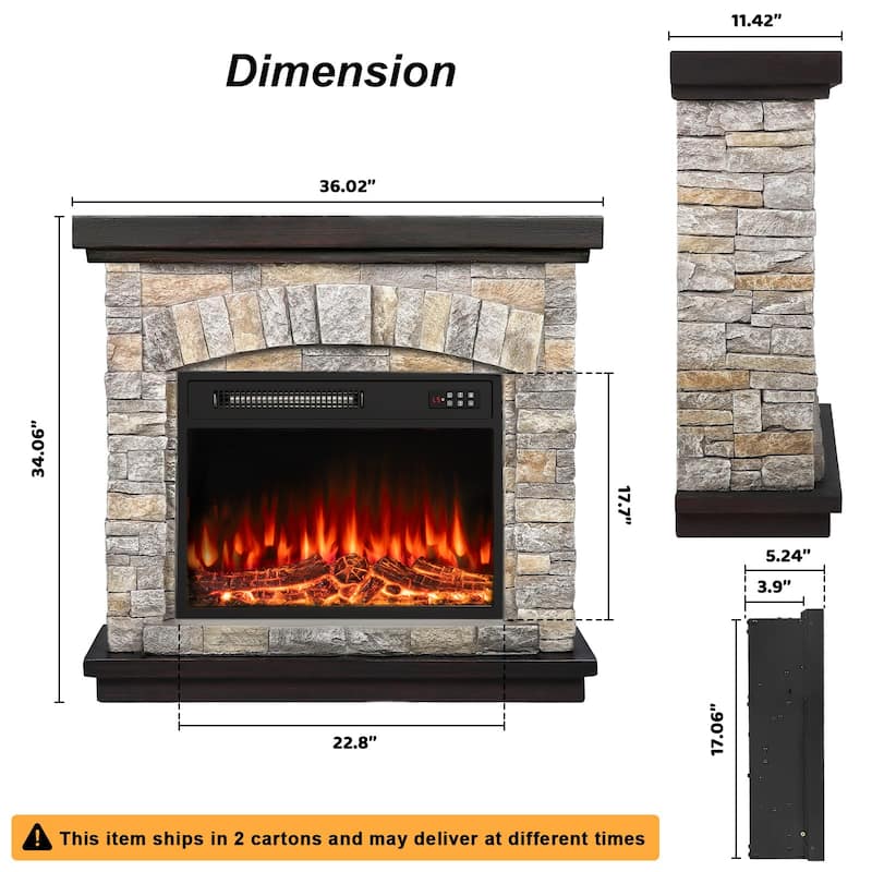 BOSSIN 36" /40" Electric Fireplace with Mantel, 23 inch Electric Fireplace Insert, TV Stand Freestanding Heater Flame Faux Stone