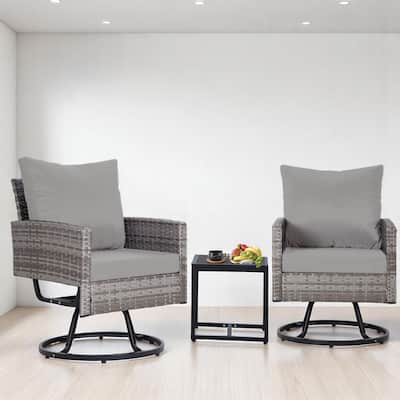 3-Piece Wicker Patio Furniture Set, Rattan Swivel Chairs with Coffee Table, Outdoor Seating for Porch, Balcony, or Garden