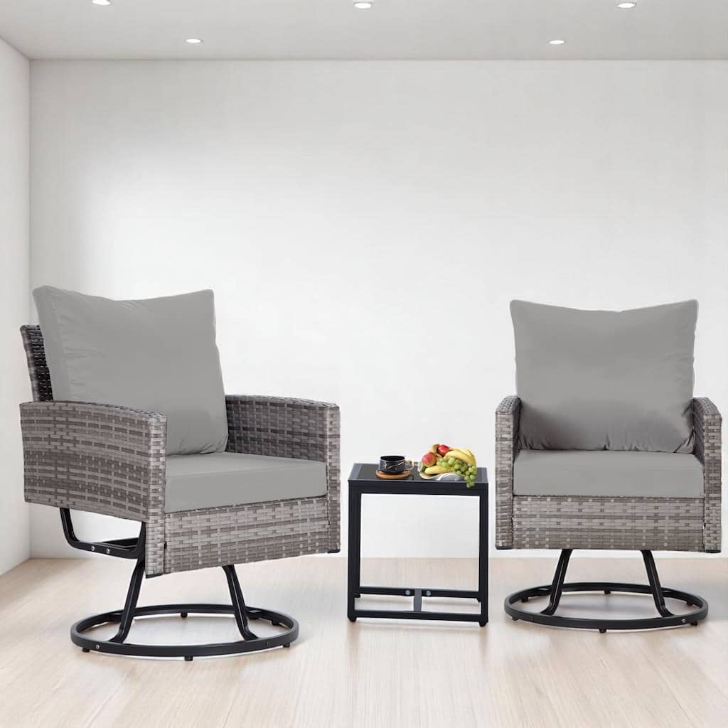 3-Piece Wicker Patio Furniture Set, Rattan Swivel Chairs with Coffee Table, Outdoor Seating for Porch, Balcony, or Garden