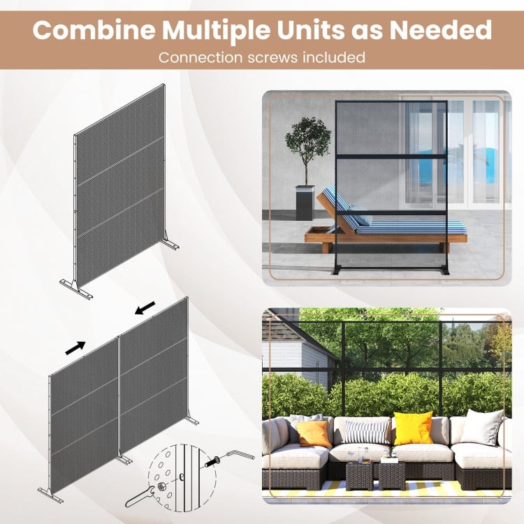 Set of 2 Black Metal Privacy Screen Panel Set with Freestanding Base and Multi-Use Design - 48” x 16” x 72” (L x W x H)