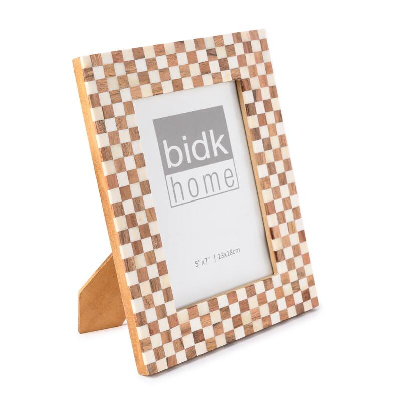 Checkered Rectangular Picture Frame - for 5" x 7" Photo - Brown and White