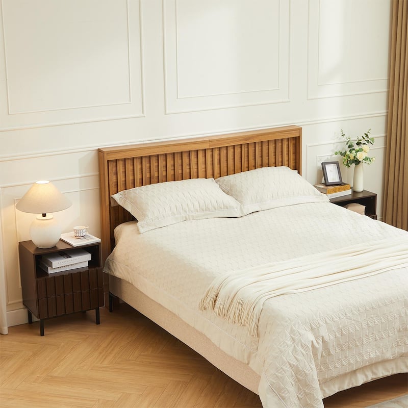 Mid Century Woodgrain Nightstand Pair 2 Drawers Bedside Table