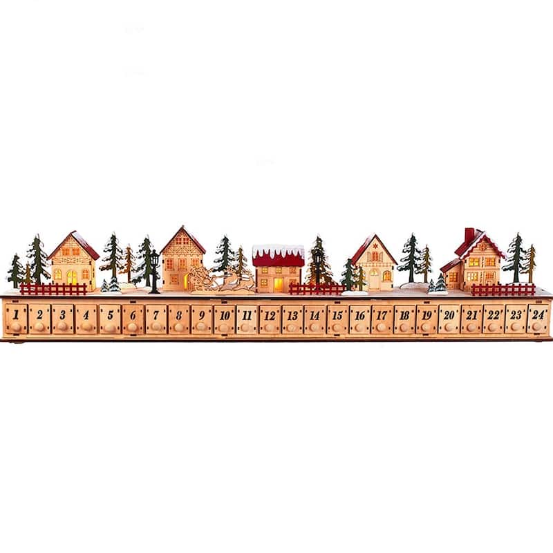 Kurt Adler 6.7-Inch Light-Up Christmas Village With Advent Calender - Brown