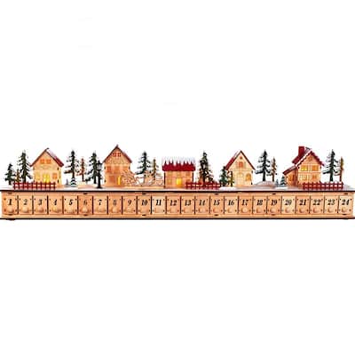 Kurt Adler 6.7-Inch Light-Up Christmas Village With Advent Calender - Brown