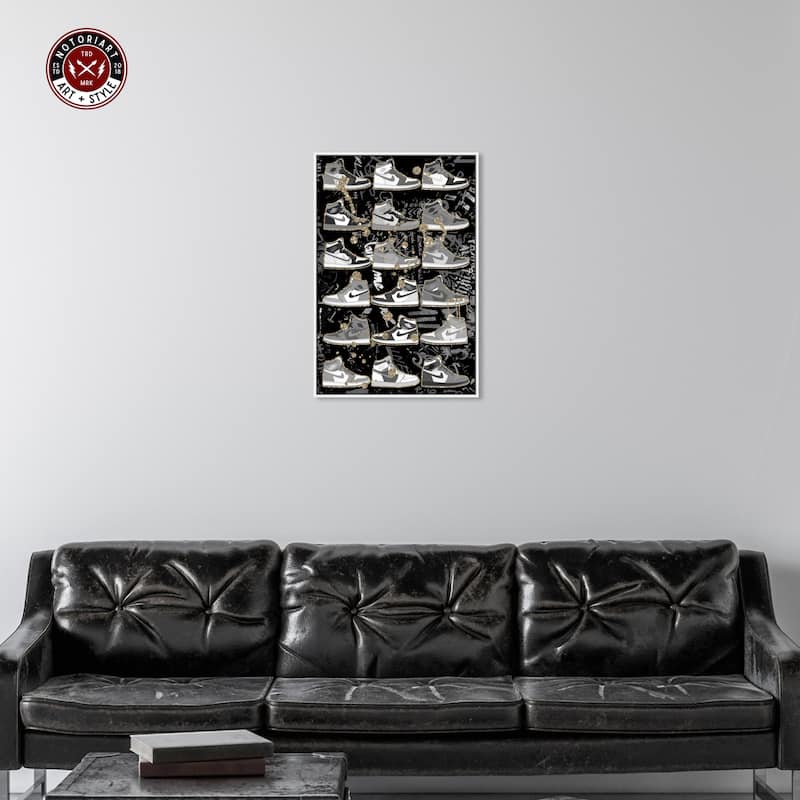 Notoriart Black And White Sneaker Collection Framed Sneaker 1 Piece Canvas Wall Art