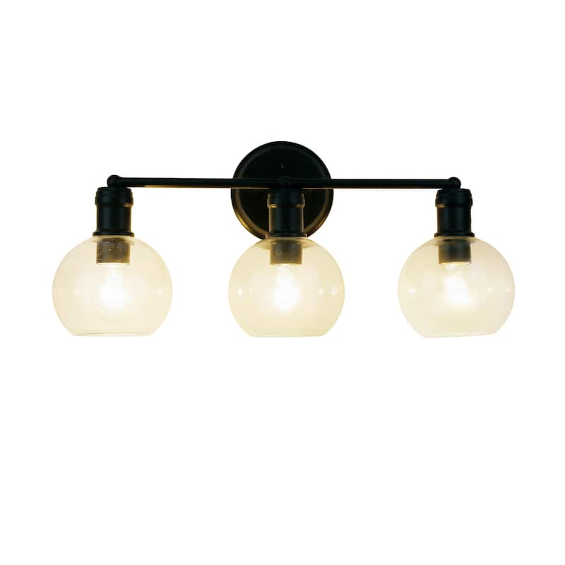 Bath/ Vanity Fixture w/ Clear Globe Glass - Matt Black - 3-light