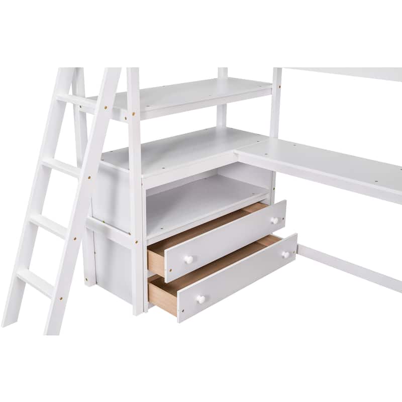 Modern Pine Loft Bed with Desk and Drawers