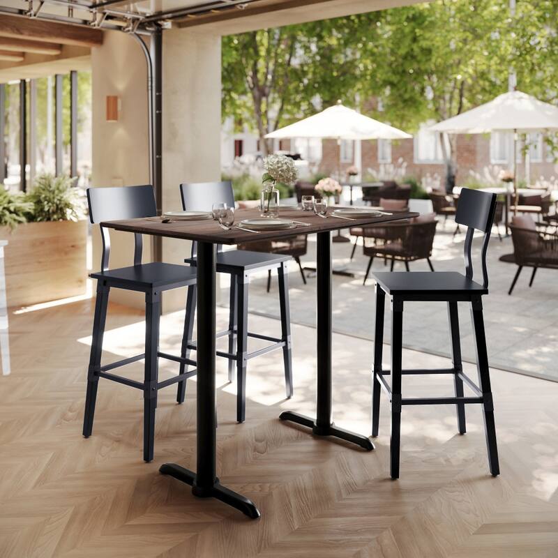 Commercial HPL Tabletop with Bar Height Dual T Bases - 48"W x 30"D x 42"H