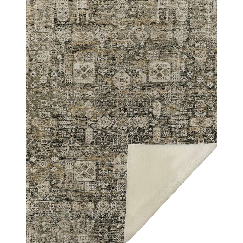Premium Machine Washable Persian Panel Sherpa Throw Blanket