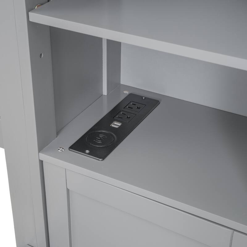 Modern Wooden Platform Bed with All-in-One Cabinet,Shelf and Sockets for Bedroom