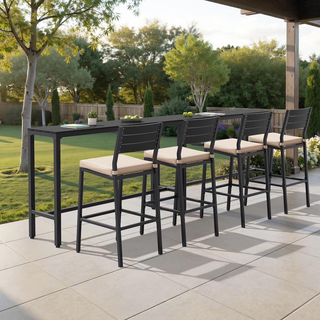 Outdoor 3-Piece Patio Bar Stools Set Rectangle Bar Table and Barstools with Cushion