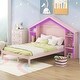 preview thumbnail 12 of 41, Rustic Platform Bed with House-Shaped Storage Headboard & Built-in LED, Wood Bed Frame for Boys Girls, No Box Spring Required Pink - Full