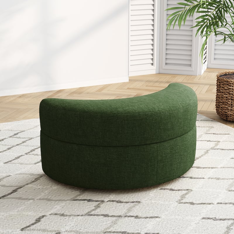 Upholstered Chenille Boucle Half Moon Storage Ottoman with Tray - Chenille - Green/Chenille