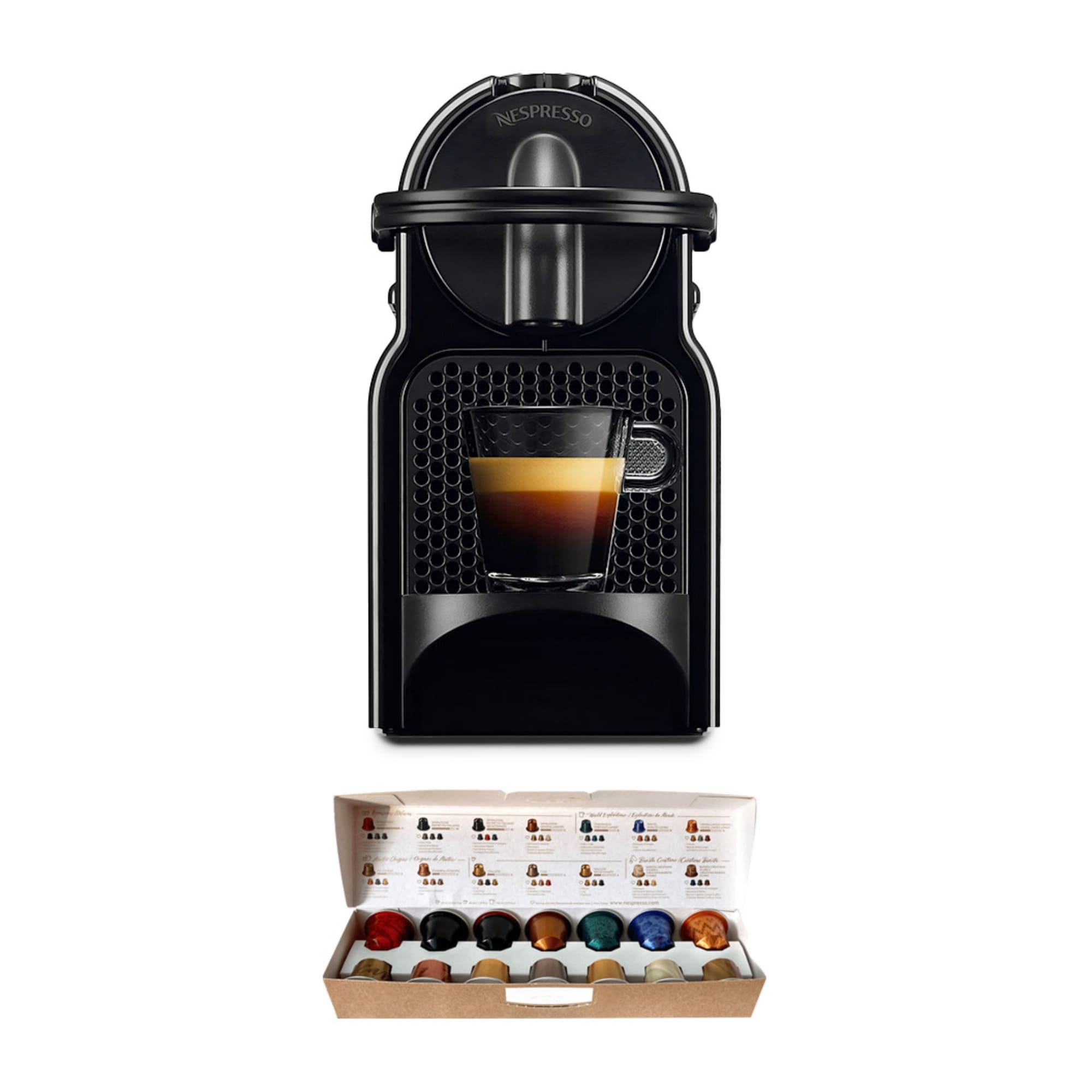 Nespresso Inissia Espresso Machine (24 oz, Black) w/ Capsules (14-Pack)