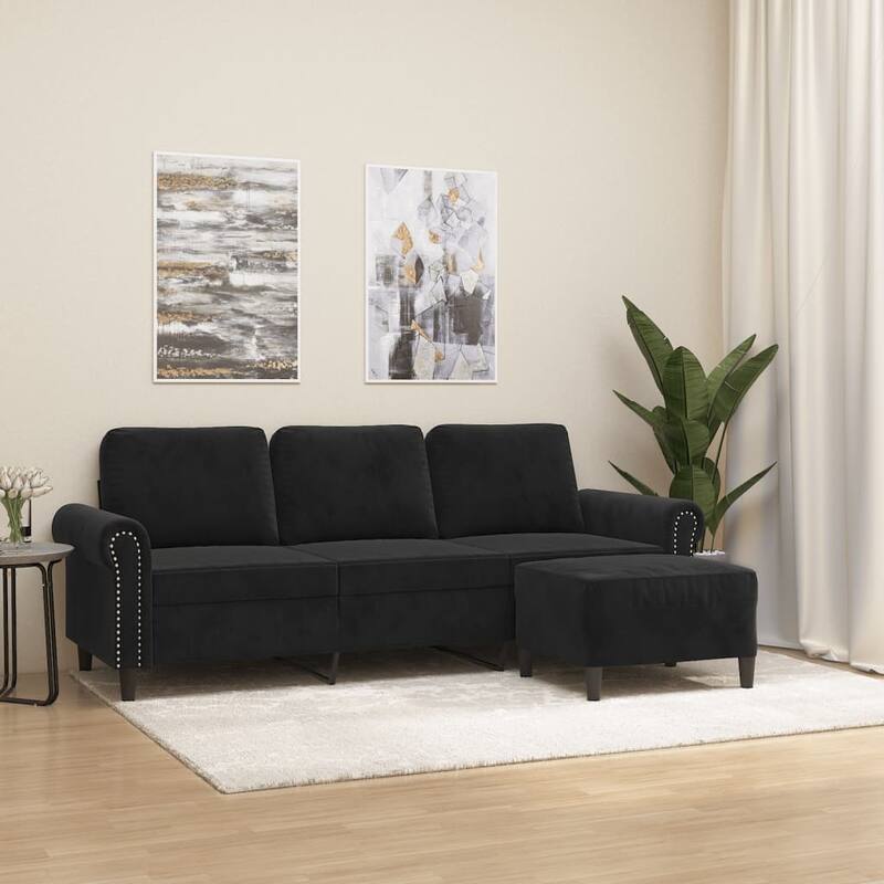 vidaXL 3-seater Sofa With Footstool Dark Gray - 30.3 x 83.5 x 31.5 in - Black