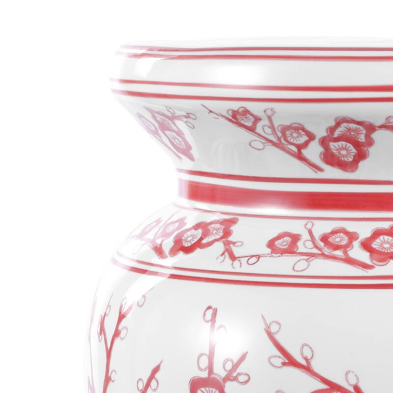 Cherry Blossom 17.7" Ceramic Garden Stool, White/Blue by JONATHAN Y