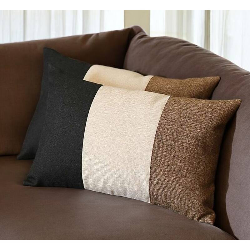 HomeRoots Set Of Two 20" X 12" Black Grey And Brown Polyester Geometric Zippered Pillow - Bed Rest - Polyester