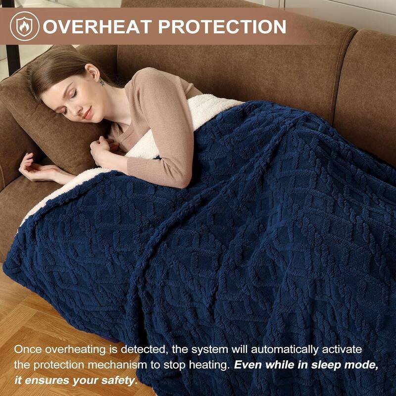 Heated Throw Blanket - Thick Tufted Sherpa Electric Blanket Throw with 10 Heating Levels and 10 Time Settings