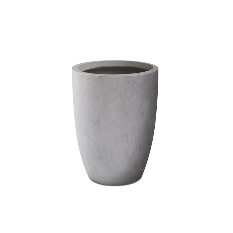 Kante Round Lightweight Concrete and Weather Resistant Fiberglass Indoor Outdoor Planter with Drainage Hole - Natural Concrete