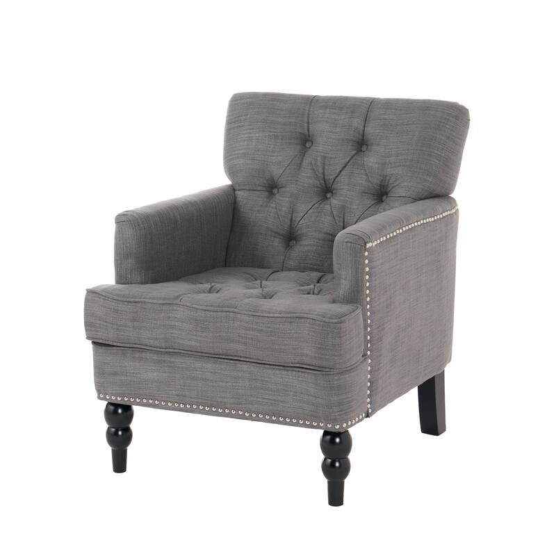 Roomfitters Tufted Club Chair, Upholstered Fabric Armchair with Nailhead Trim and Birch Wood Legs
