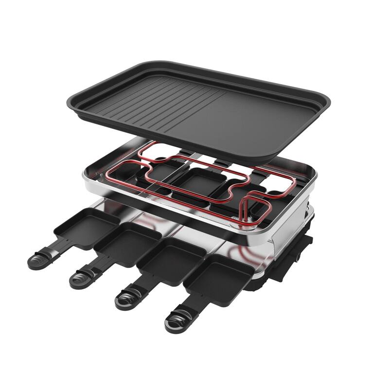 Anmytek 8 Person Raclette Grill Non Stick Grill Plate with 8 Mini Pans 1500W Adjustable Temperature