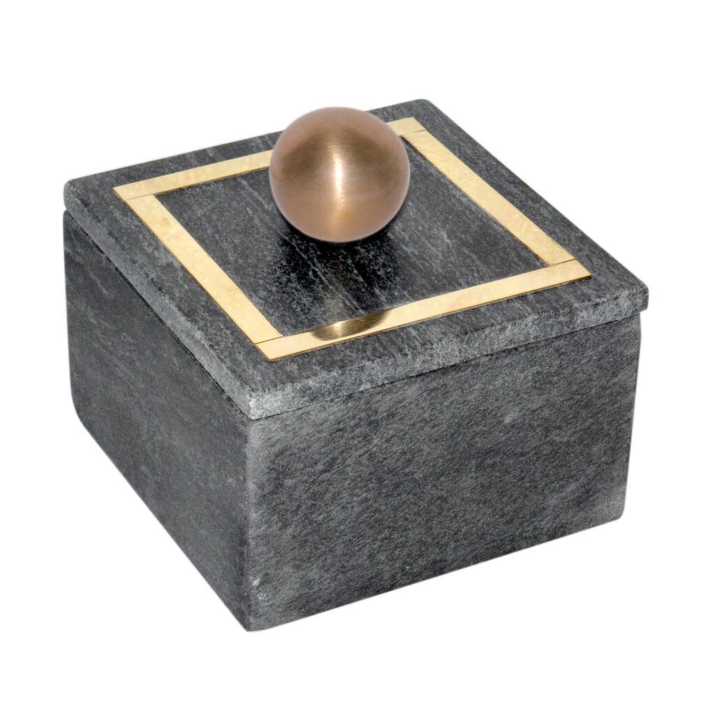 5" x 5" Marble Storage Box Contemporary Black and Gold Knob Adorned Rectangular Decorative Box for Jewelry Storage -