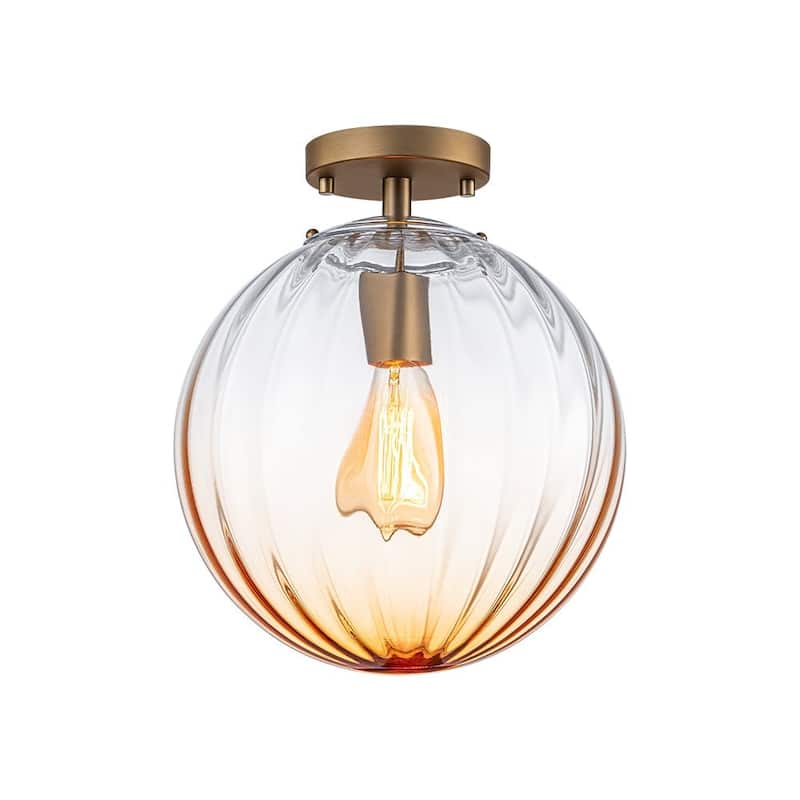 Gradual Colorful Ribbed Glass Globe Single Semi Flush Ceiling Light