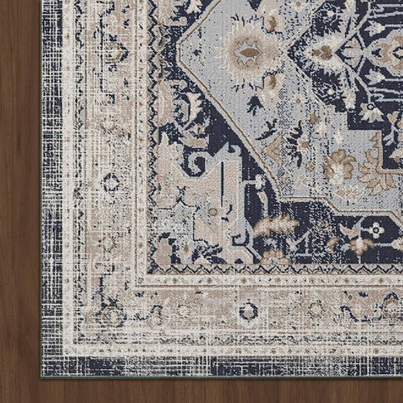 7FT x 5FT Vintage Bohemia Cotton Area Rug with Non-Slip TPR Backing for Indoor Living Room and Entryway - 6' x 7'