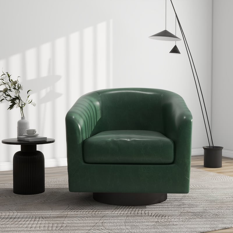 Modern Upholstered Barrel Chair Swivel Accent Chair for Living Room - Faux Leather - Green/PU