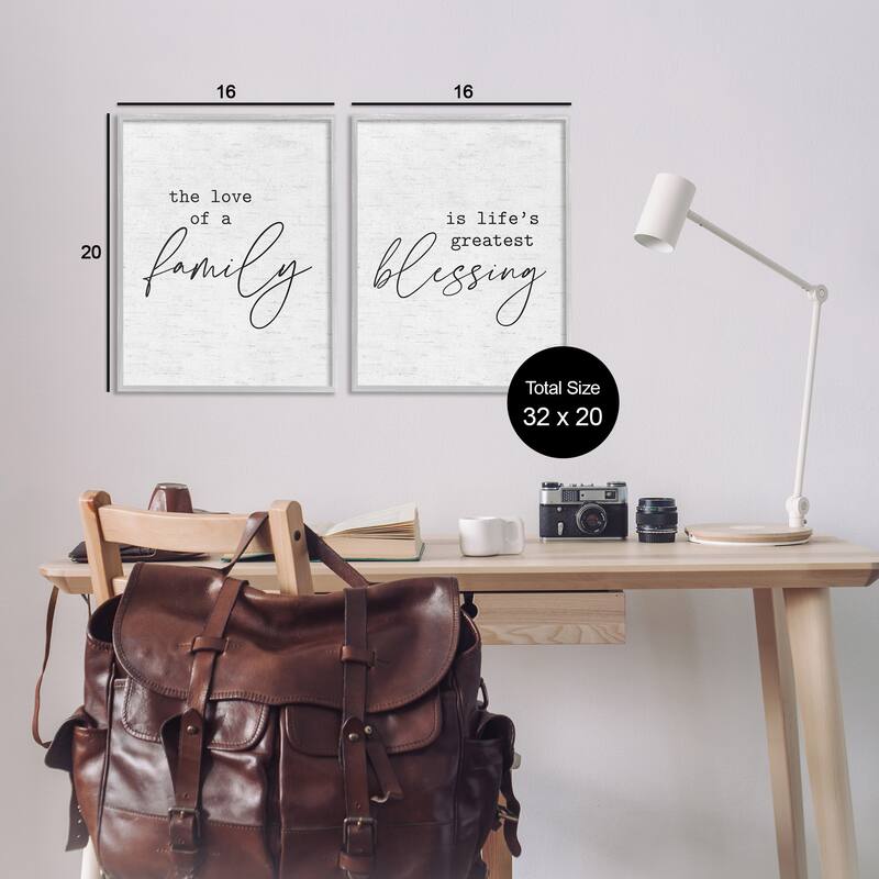 Stupell Love of Family is Life's Greatest Blessing Minimal Quote, 2pc Multi Piece Framed Wall Art Set