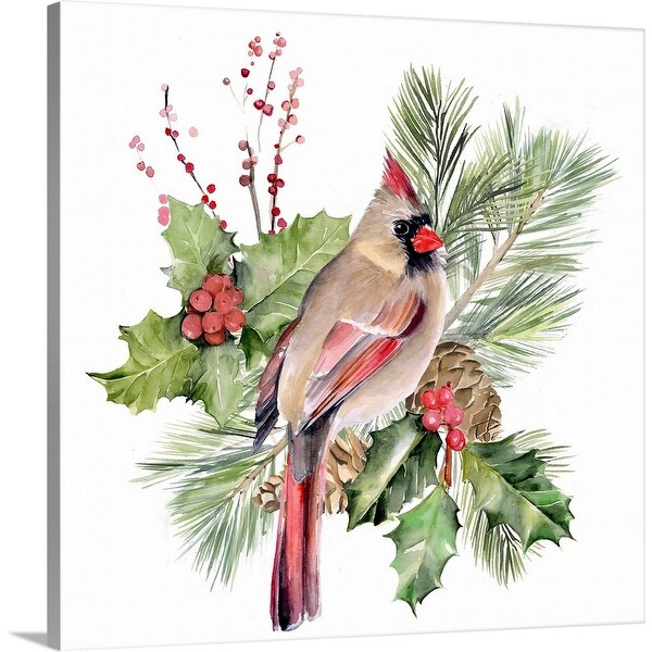 "Cardinal Holly Christmas II" Canvas Wall Art